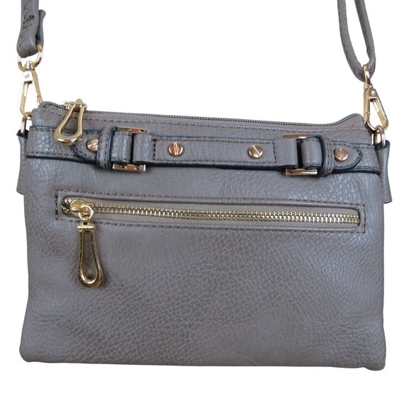 Women's Gray Vegan Leather Crossbody Bag Card Slots Zip Pocket Adjustable - Picture 3 of 8